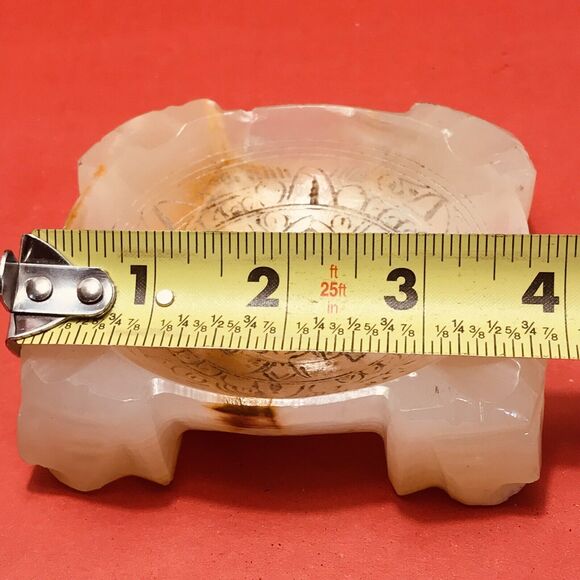 VTG Alabaster Ashtray Elephant Inlay Mid-Century Genuine Hand Made Marble Onyx - Picture 8 of 11